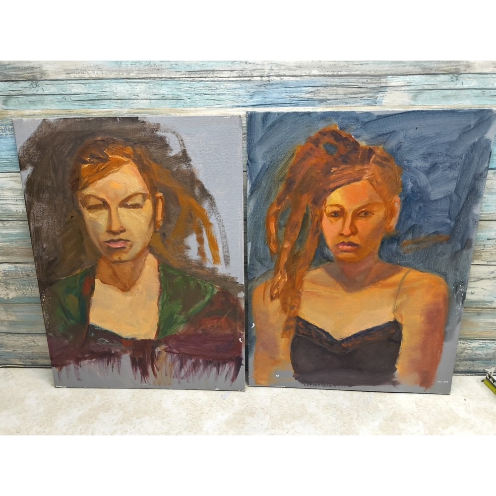 Lot‎ Of 2 Acrylic Painting On Canvas  Handmade